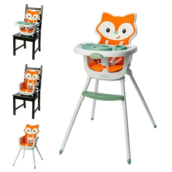Infantino Grow-with-Me 4-in-1 Convertible High Chair, for Babies & Toddlers 6-36 Months, Orange Fox