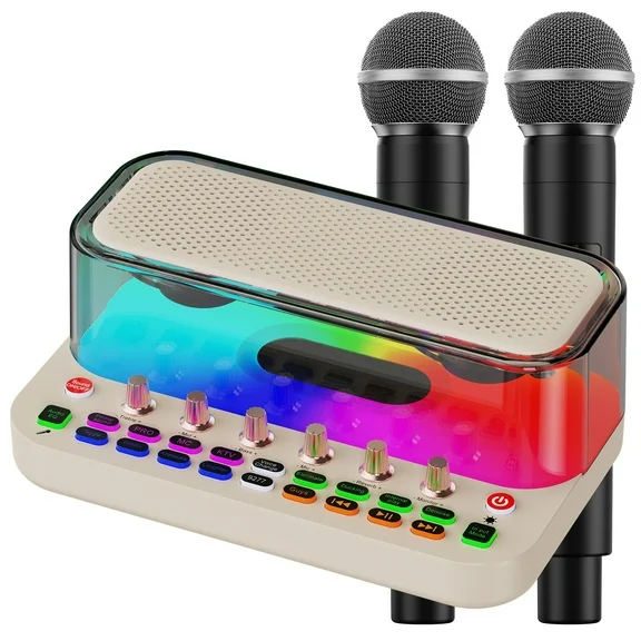 JAUYXIAN Mini Karaoke Machine with 2 microphones, Mini Portable Bluetooth Karaoke Speaker for Kids Adults, Karaoke Singing Machine System with Dynamic Lights & Live Streaming Function (S1)
