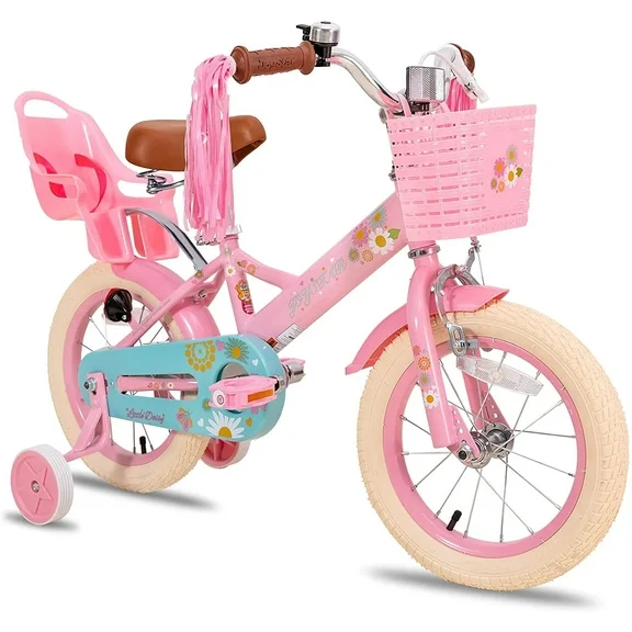 JOYSTAR Little Daisy 12 Inch Kids Bike for 2 3 4 Years Girls with Training Wheels Princess Kids Bicycle with Basket Bike Streamers Toddler Cycle Bikes Pink