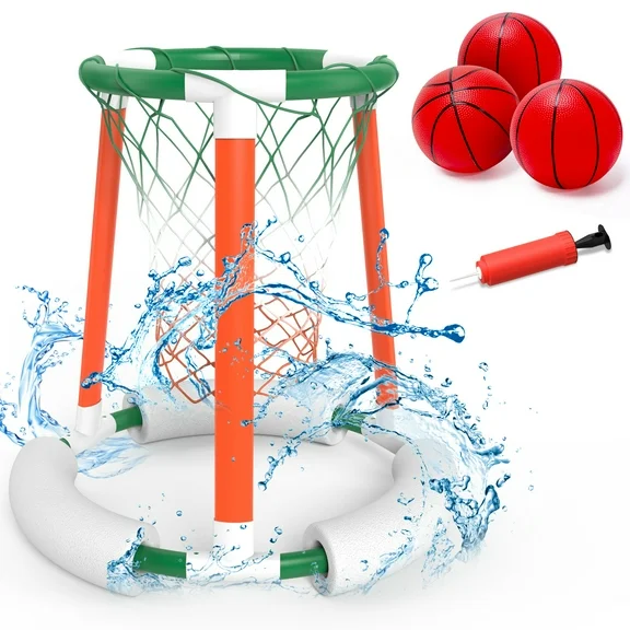 JoyStone Floating Basketball Hoop for Swimming Pool, Pool Basketball Hoop with 3 Balls & Pump, Poolside Basketball Game for Kids and Adults
