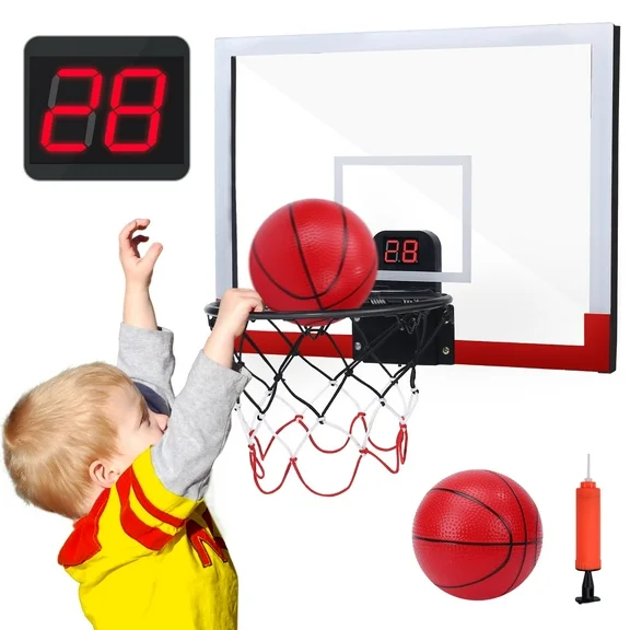 JoyStone Indoor Basketball Hoop for Kids, Mini Basketball Hoop with Electronic Scoreboard and Sounds, Over The Door Basketball Hoop 2 Balls for Kids & Adults