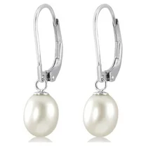 KEZEF Sterling Silver Leverback Pearl Earrings for Women, Handpicked 7-8mm Freshwater Cultured Cream White Pearls