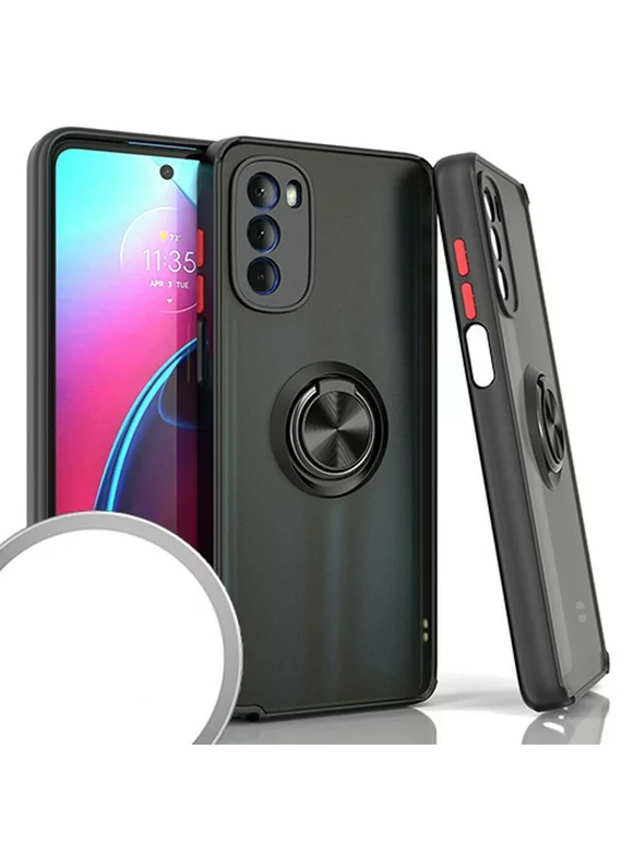 Kaleidio Case For Motorola Moto G Stylus 4G/LTE (2022 Version) [Frost Hybrid] Lightweight Slim Fit [Magnetic Ring Stand] Skin Cover [Smoke/Black]