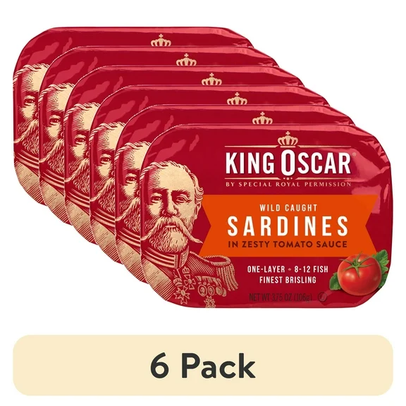 (6 pack) King Oscar Brisling Sardines in Zesty Tomato Sauce, 3.75 oz Can