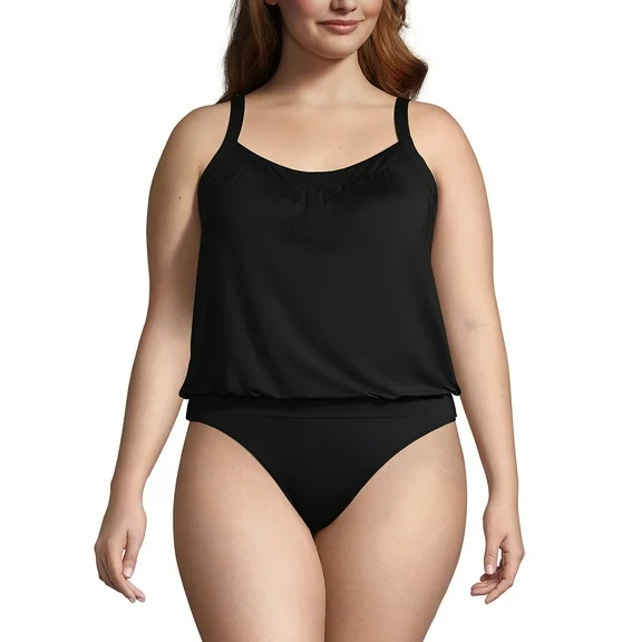 Lands' End Women's Plus Size Chlorine Resistant Blouson Tankini Swimsuit Top