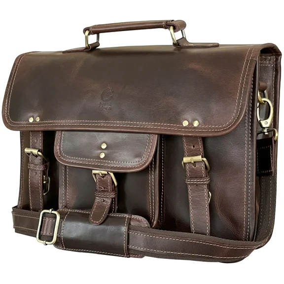Leather Messenger Bag for Men, Briefcase Laptop Satchel Office Crossbody Travel Bag by Rustic Town (16 inch, Mulberry)