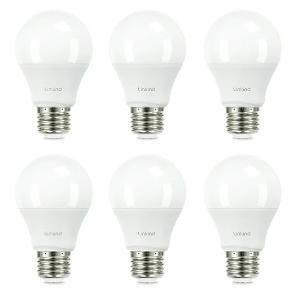 Linkind LED Light Bulbs, A19 60 Watt Eqv, Soft White, Non-Dimmable, 9W E26 Base Light Bulbs, 6pk
