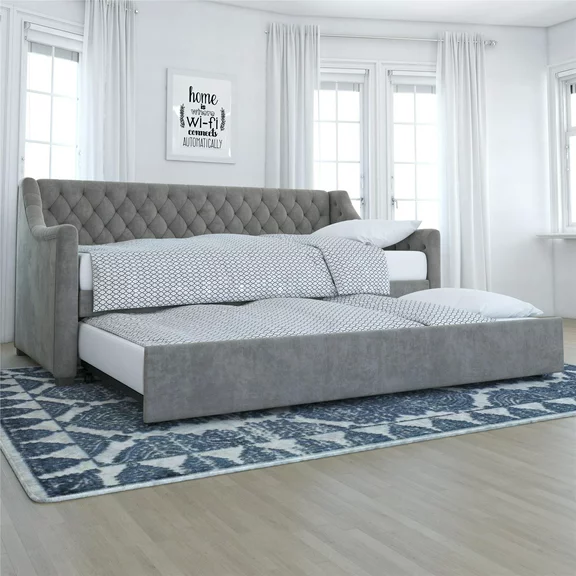 Little Seeds Monarch Hill Ambrosia Twin Daybed and Trundle, Grey Velvet