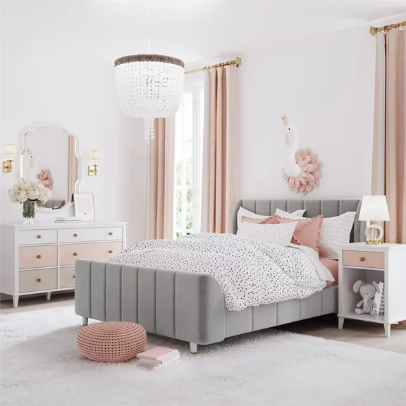 Little Seeds Valentina Kids' Full Upholstered Bed, Gray Velvet