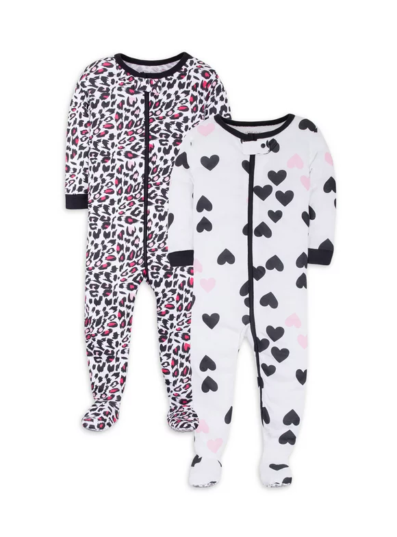 Little Star Toddler Girl 2Pk Footed Stretchie Pajamas, Size 9 Months-5T