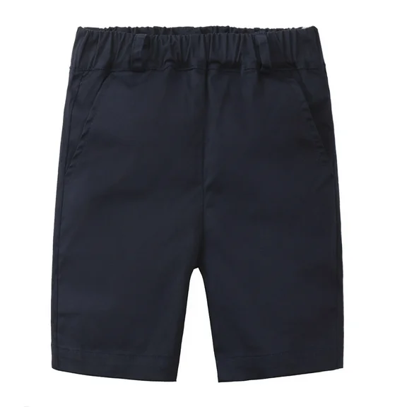 LittleSpring 4T Boys Chino Shorts Toddler Uniform Shorts with Elastic Waist Casual Pull On Solid Navy Blue