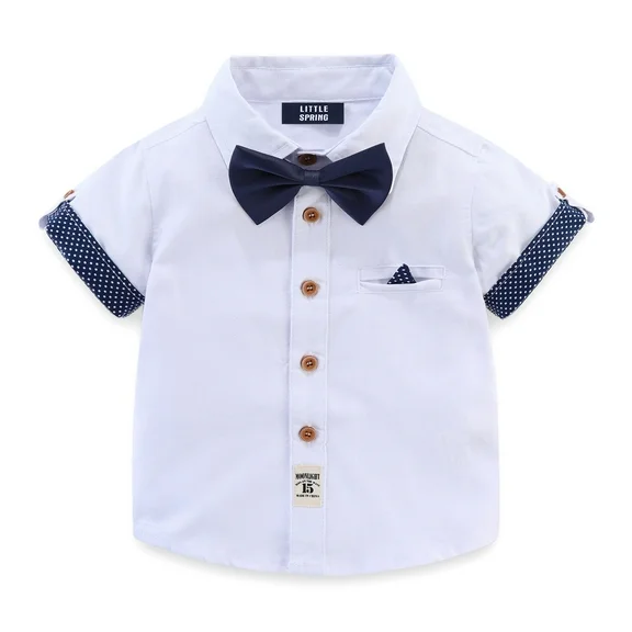 LittleSpring Short Sleeve Dress Shirt Boys White Button Down Shirt with Tie Oxford Uniform Size 6