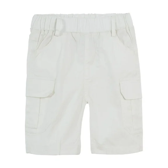 LittleSpring Toddler Shorts Boys 3T White Cargo Shorts with Elastic Waist Twill School Uniform Relaxed Fit
