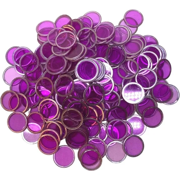 MR CHIPS ¾ inch Plastic Magnetic Bingo Chips with Metal Ring, 100 Chips, Purple, All Ages