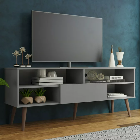 Madesa Modern TV Stand with 1 Door, 4 Shelves for TVs up to 65 Inches, Wood Entertainment Center 23'' H x 15'' D x 59'' L – Gray
