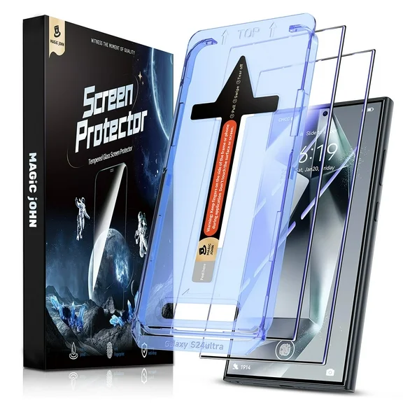 Magic John 2 Pack Screen Protector for Samsung Galaxy S24 Ultra Tempered Glass Anti-Scratch Ease of Use