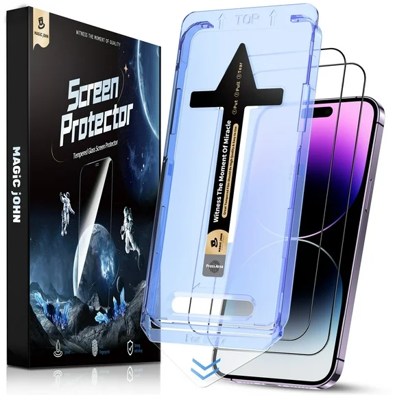 Magic John 2 Pack Screen Protector for iPhone 14 Pro Max 6.7 inch Tempered Glass Anti-scratch Easy Installation