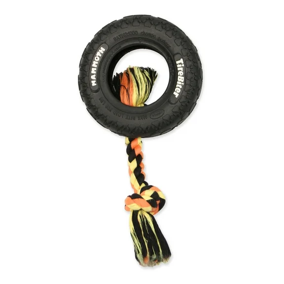 Mammoth TireBiter Original Rubber Dog Toy with Cottonblend Assorted Color Rope, Small 6"