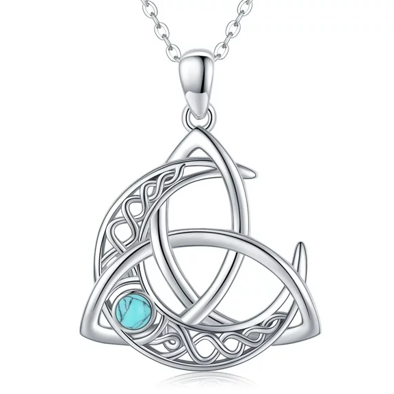 Midir&Etain Celtic Moon Necklace 925 Sterling Silver/Moonstone/turquoise Celtic Knot Pendant Necklace Crescent Irish Necklace Celtic Jewelry Women's Men's Gift