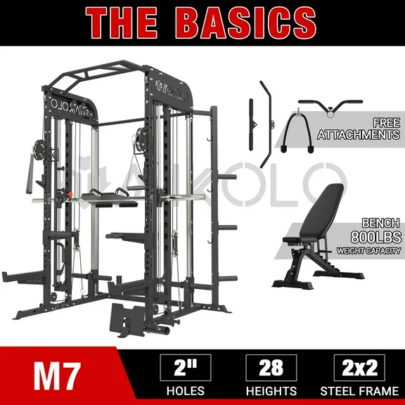 Mikolo Smith Machine, All-in-One Power Rack Cage with Adjustable Cable Crossover, Vertical Leg Press and Smith Bar with 800 lbs Capacity Weight Bench