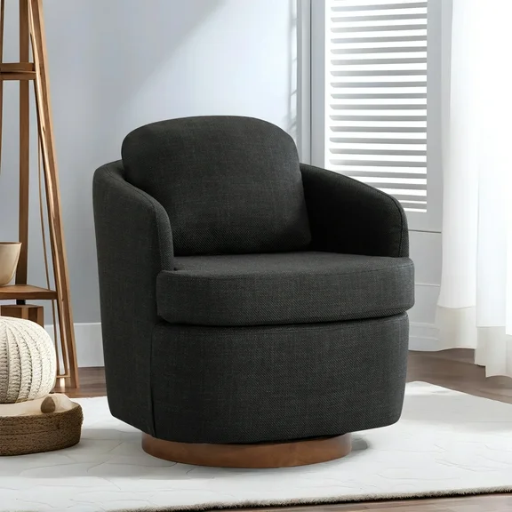 Muumblus Linen Swivel Accent Barrel Chair, Living Room Leisure Comfy Armchair for Bedroom, Dark Gray