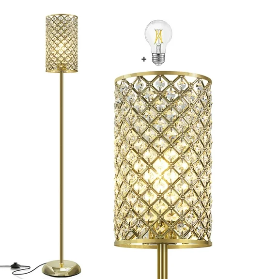 NATYSWAN Gold Floor Lamp,Elegant Crystal Floor Lamp Modern Standing Lamp with On/Off Foot Switch,Tall Pole Accent Lighting for Living Room, Girl Bedroom, Dresser, Office