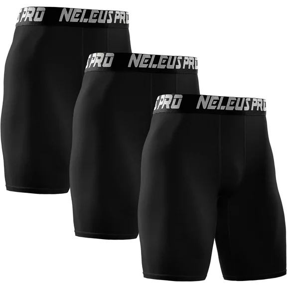 NELEUS Men's Performance Compression Shorts Athletic Workout Underwear 3 Pack,Black,US Size XL