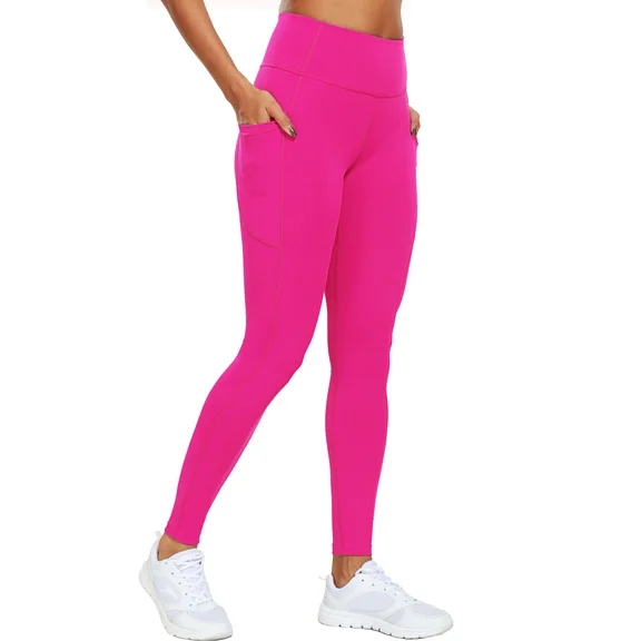 NELEUS Womens High Waist Ankle Yoga Leggings Workout with Two Pockets,Rose Red,US Size M