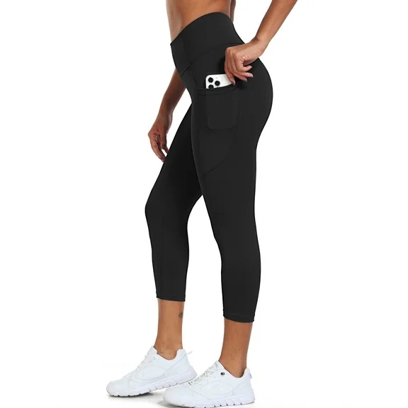 NELEUS Womens High Waist Capri Yoga Leggings Cropped Pant for Workout with Two Pockets,Black,US Size M