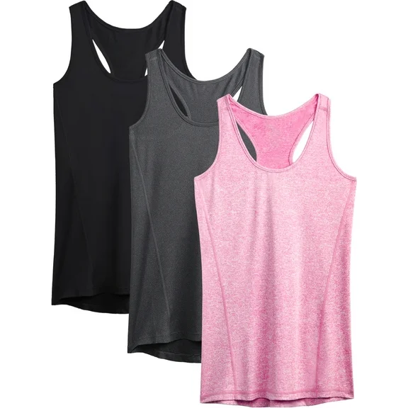 NELEUS Womens Workout Yoga Tank Top Racerback Running Athletic Shirts 3 Pack,Black+Dark Gray+Rose Red,US Size 2XL
