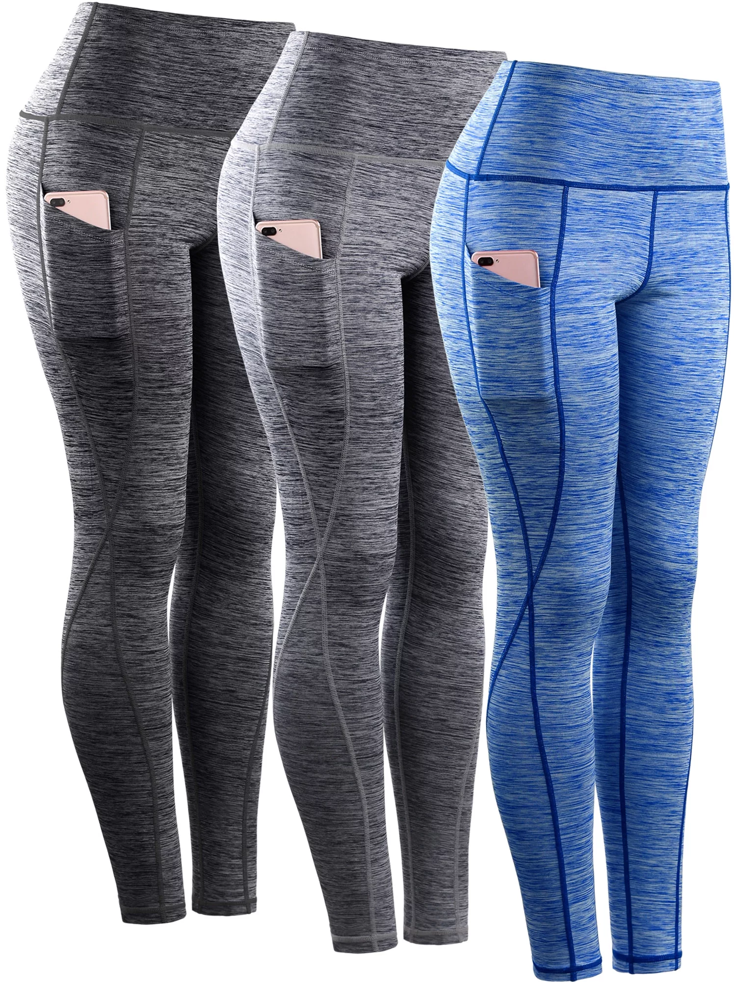NELEUS Womens Yoga Running Leggings with Pocket Tummy Control High Waist,Black+Gray+Blue,US Size M