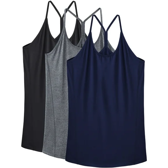 NELEUS Womens Yoga Tank Tops Racerback Athletic Workout Strap Camisole Shirts,Black+Gray+Navy Blue,US Size M