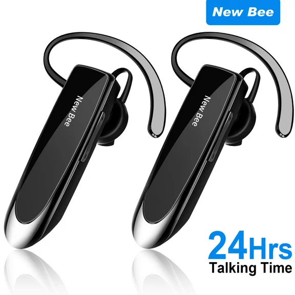 New Bee Wireless Bluetooth Clear Call Headsets Earpiece for Driving/Business/Office 2-Pack