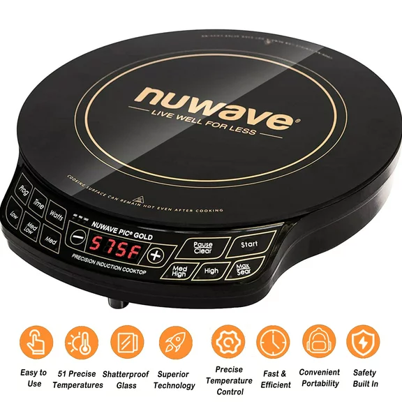 NuWave Precision Induction Cooktop 8inch Portable Induction Cooker, 100°F to 575°F and 3 Wattage Settings, Hot Plate, Hot, Glass