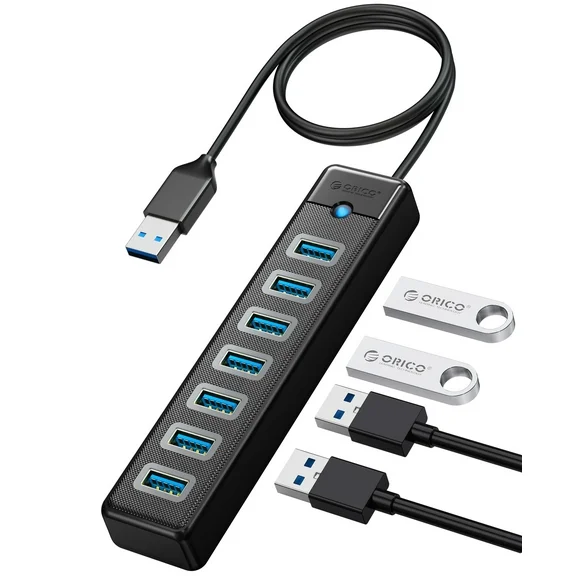ORICO 7 Port USB 3.0 Hub USB Splitter for Laptop USB Hub 3.0 High Speed 5Gbps USB Port Extender Multi Port Adapter with 1.64ft Long Cable