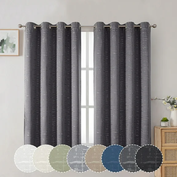 OVZME EVA 2 Panels Blackout Curtains 45 inch Long for Bedroom,Thermal Insulated Energy Efficiency Farmhouse Jacquard Textured Short Boho Curtains Drapes for Kitchen Small Windows, 52x45 Inch Grey