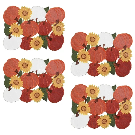 OVZME Thanksgiving Placemats Embroidery Fall Harvest Decorations Set of 4, Fall Harvest Home&Kitchen Pumpkin Decor Farmhouse Festivel Table Mats for Thanksgiving/Holiday/Holloween Party Decor, 13"x19"