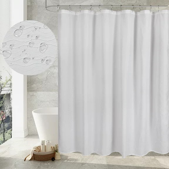 OVZME White 3D Embossed Waves Shower Curtain 72 inches Length, Wrinkle-Resistant Soft Textured Fabric Minimalist Modern Waterproof Bath Curtain for Bathroom Decor Hotel Style,72"Wx72"L White