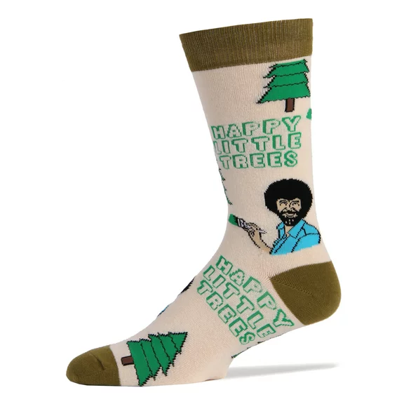 Oooh Yeah Socks, Men's Cotton Crew Sock (Always Happy Trees)