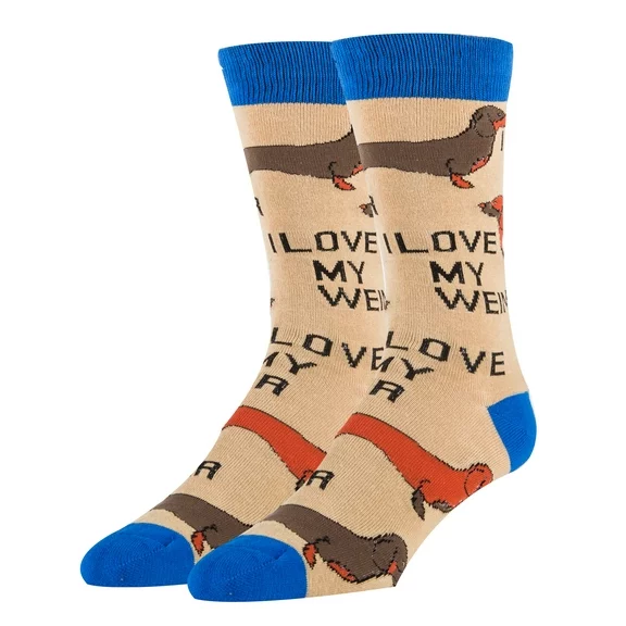 OoohYeah Men's Funny Novelty Crew Socks, Love My Weiner, Crazy Fashion Socks for Dog Lover