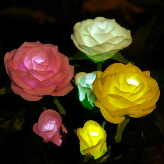 Outdoor Solar Garden Lights - Zacro LED Flower Solar Powered Lights with 6 Rose Flower, Waterproof Solar Lights for Yard, Decoration