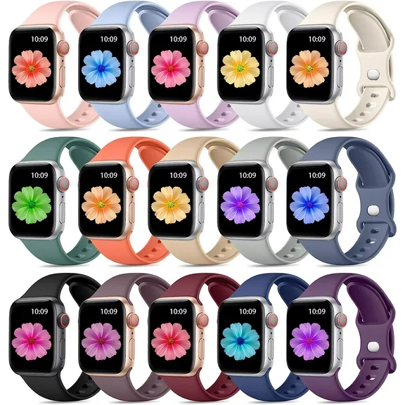 Ouwegaga 15 Pack for Apple Watch Bands 42mm 44mm 45mm 49mm for Women Men, Silicone Sport Bands for Apple Watch Ultra Series 9 8 7 6 5 4 3