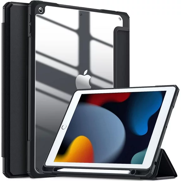 Ouwegaga for iPad 9th 8th 7th Generation Case Cover with Pencil Holder, Black