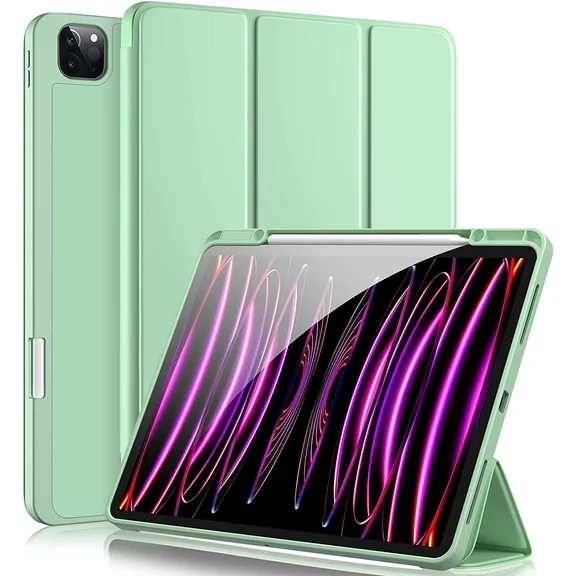 Ouwegaga iPad Pro 12.9 Case with Pencil Holder, 12.9inch iPad Case for iPad Pro 6th/5th/4th/3rd Generation, Light Green