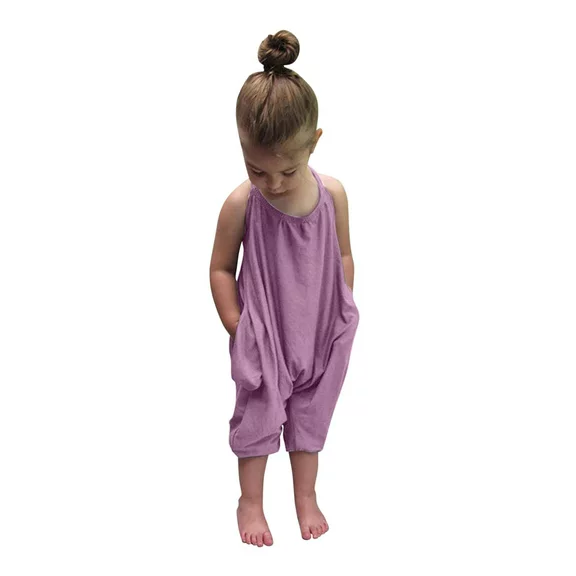 Owordtank Summer Halter Neck Cropped Jumpsuits with Pockets for Toddler Baby Girl 3M-5T