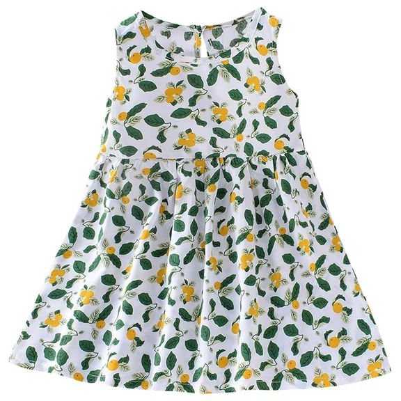 Owordtank Toddler Summer Dress - Cute Sundress for Baby Girls Sleeveless Straps Graphic Flowy Dress, Size 6 Months -6 Years