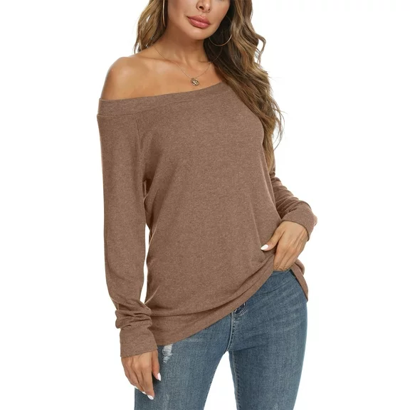 PPYOUNG Womens Off Shoulder Long Sleeve Blouses Casual Tunic Tops