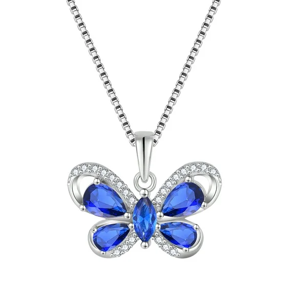 PYNZY Butterfly Necklace for Women 925 Sterling Silver September Sapphire Birthstone Butterfly Pendant Jewelry for Girl