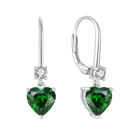 PYNZY Heart Dangle Drop Earrings, 925 Sterling Silver Earrings for Women with Birthstones Leverback Jewelry for Gifts