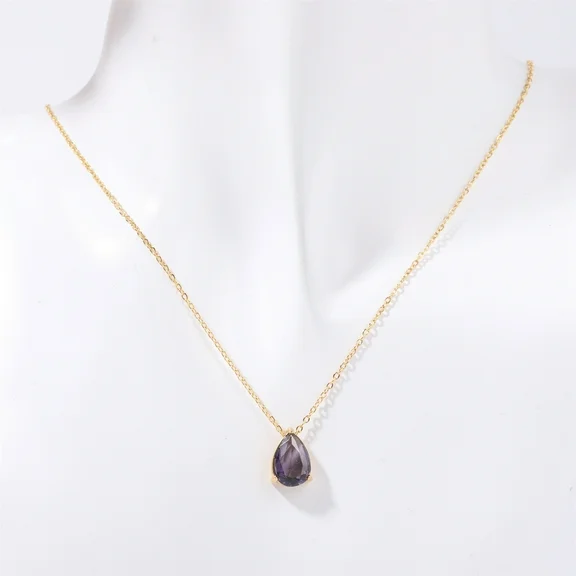 PYNZY Teardrop Dangle Amethyst Birthstone Pendant Necklace ,18K Gold Plated Necklace for Women Jewelry Gift as Mother's Day
